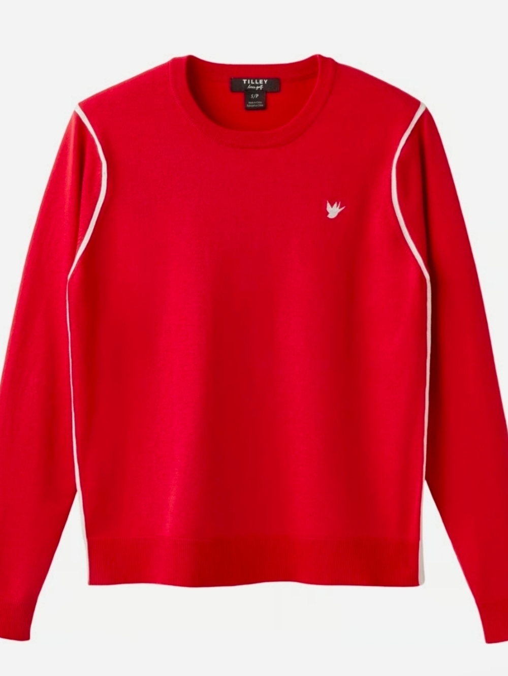 TILLEY Loves Golf Red Crewneck Sweater with White Contrast Trim Sz Large